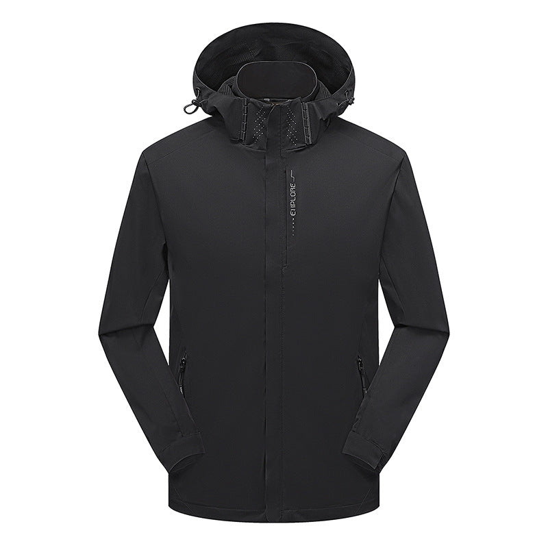Herren Leichte technische Regenjacke mit Kapuze und dezenter Camouflage‑Textur – Taviero