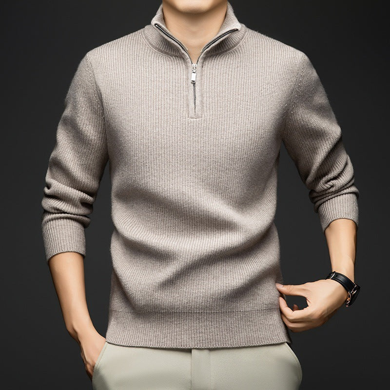 Herren eleganter Zip-Pullover aus weicher Wolle Echoarchiv