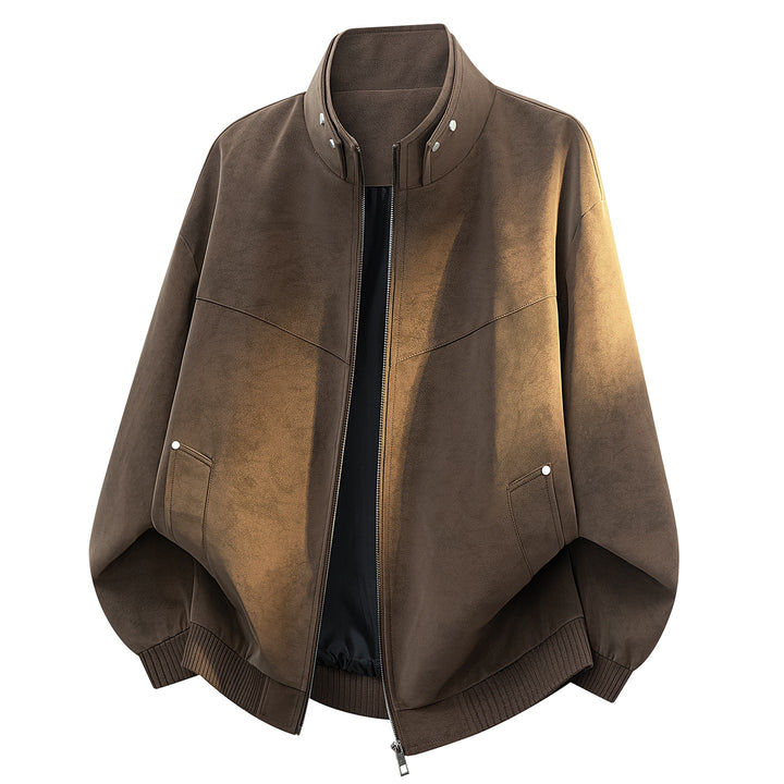 Unisex Oversize Suede‑Optik Bomberjacke mit Stehkragen, verdecktem Reißverschluss & Eingrifftaschen Echoarchiv