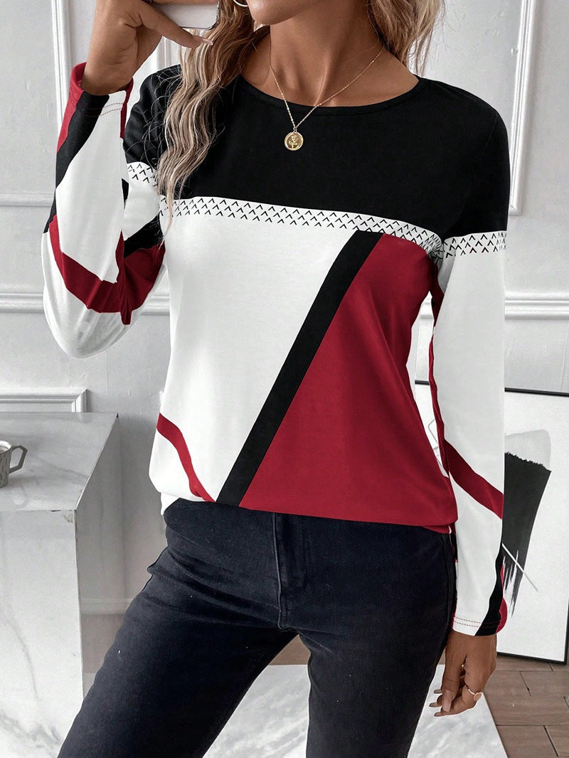 Damen Langarmshirt mit geometrischem Blockprint und Rundhalsausschnitt Echo Archiv
