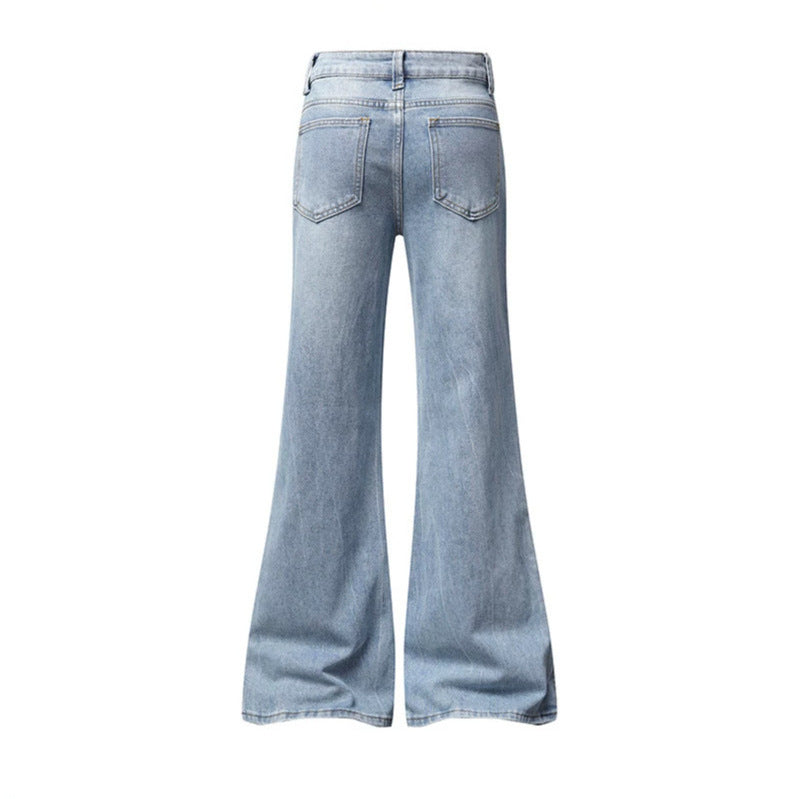 Damen High‑Waist Flared‑Jeans mit seitlicher Schnürung und weitem Schlag Echoarchiv