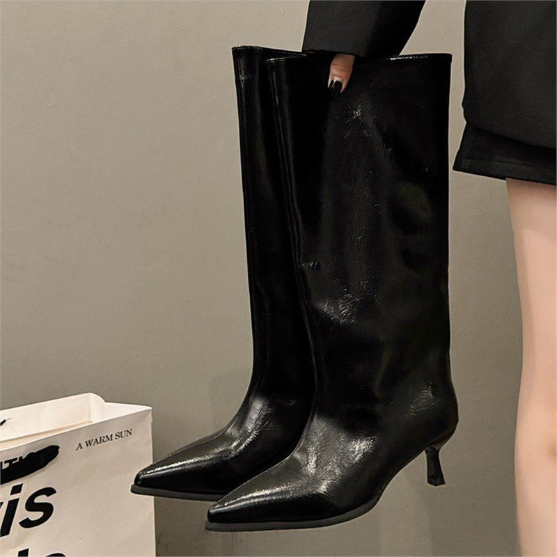 Damen spitz zulaufende Stiefelette mit sculpted Kitten-Absatz und mid-calf Schaft Echo Archiv