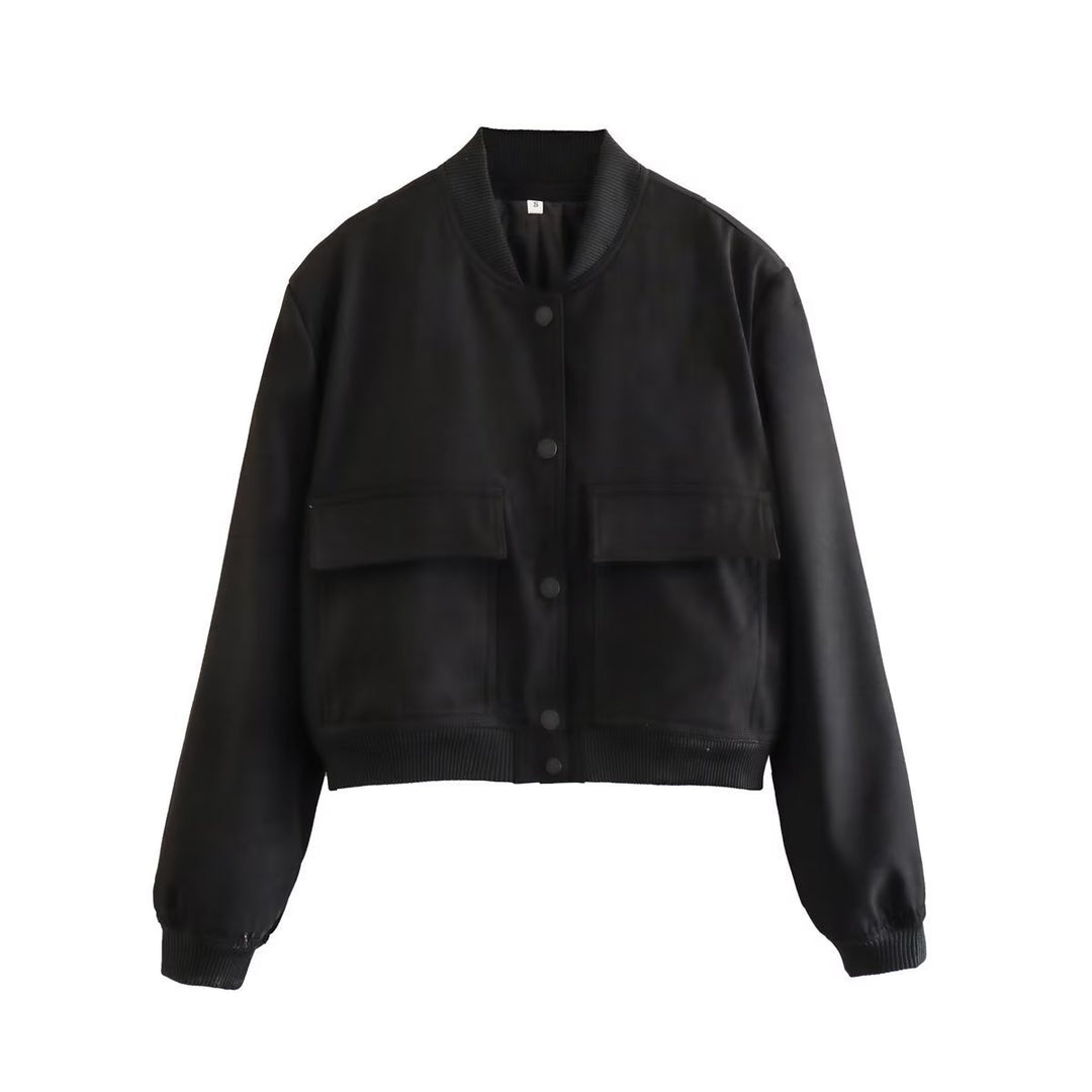 Damen Kurzblouson im Utility‑Stil mit Klappentaschen und Rippbündchen – Célinea
