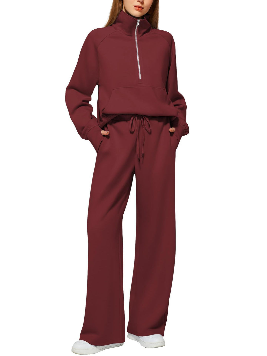 Damen nan halbzip Lounge-Set mit hohem Stehkragen, Kängurutasche und weiten Highwaist-Jogginghose Echo Archiv
