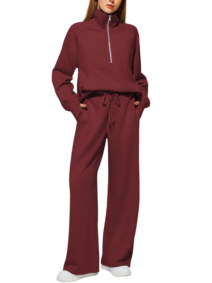 Damen nan halbzip Lounge-Set mit hohem Stehkragen, Kängurutasche und weiten Highwaist-Jogginghose Echo Archiv