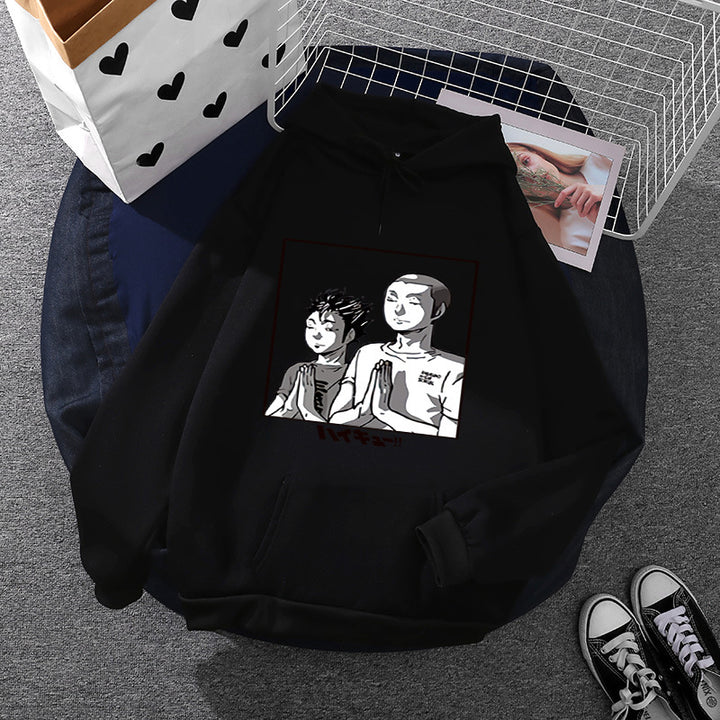 Damen weicher Kapuzenpullover mit großflächigem Manga-Panelprint und Kängurutasche – Auréline