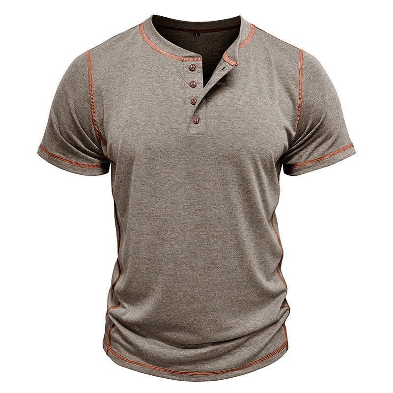 Herren elegantes Kurzarmhemd mit modischem Henley-Ausschnitt und Kontrastnähten Echoarchiv