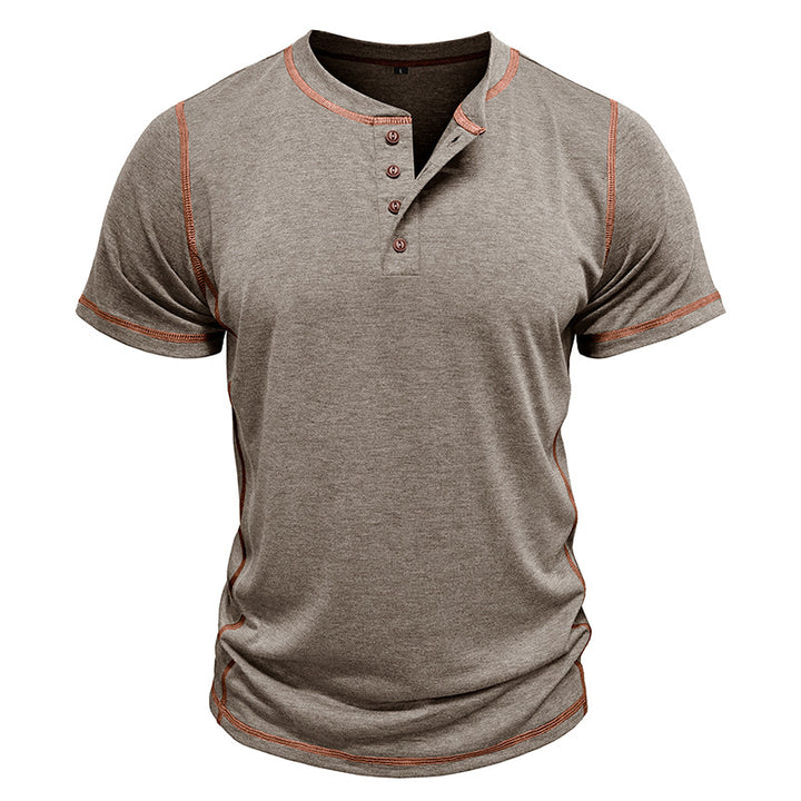Herren elegantes Kurzarmhemd mit modischem Henley-Ausschnitt und Kontrastnähten Echoarchiv