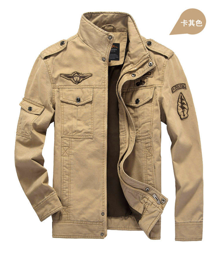 Herren Canvas-Fieldjacke im Military-Utility-Stil mit Stehkragen, Epauletten und Multifunktionstaschen Echoarchiv