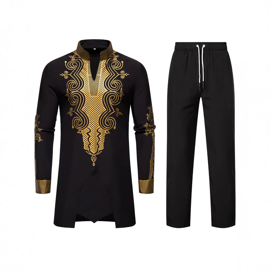 Herren Traditionelles besticktes Tunika‑Set mit Mandarinkragen und elastischer Hose Echo Archiv