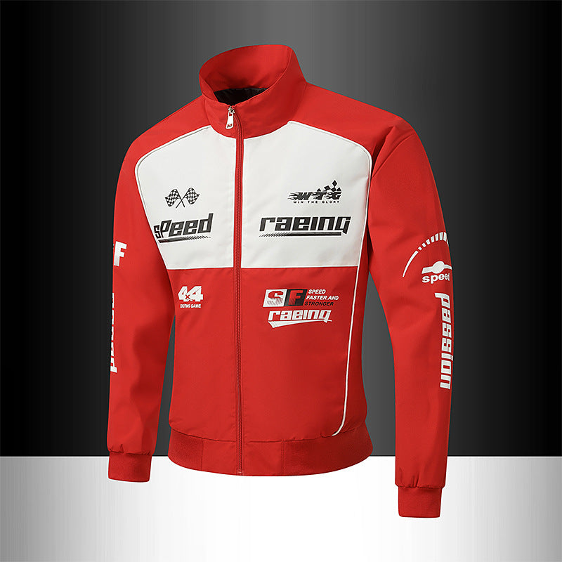 Herren Trackjacke im Motorsport-Look mit Logoprints und Stehkragen Echo Archiv