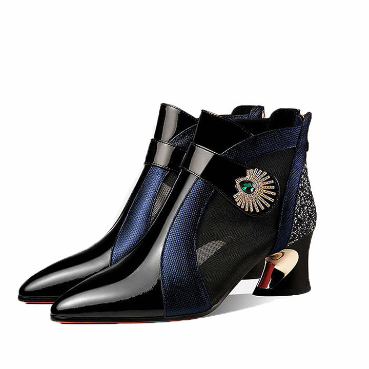 Damen nan elegante Netzstoff-Stiefelette mit Schmuckbesatz und geschwungenem Absatz Echo Archiv