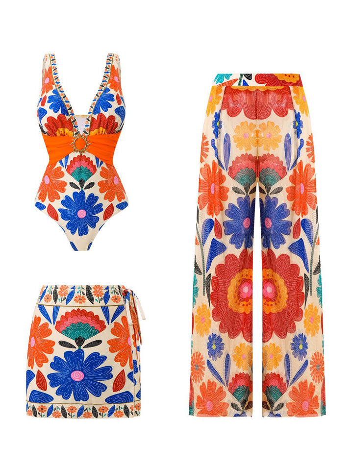 Damen Mehrteiliges Badeanzug-Set mit floralen Motiven Echo Archiv