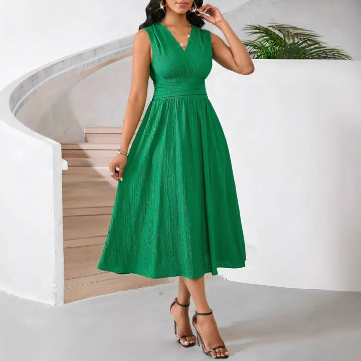 Damen Elegantes Midikleid mit V-Ausschnitt und fließendem Rock Echo Archiv