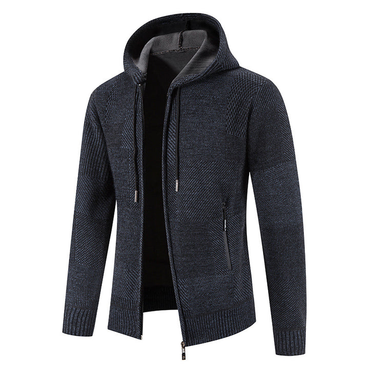 Herren Strickjacke mit Kapuze und modernen Strukturelementen Echoarchiv