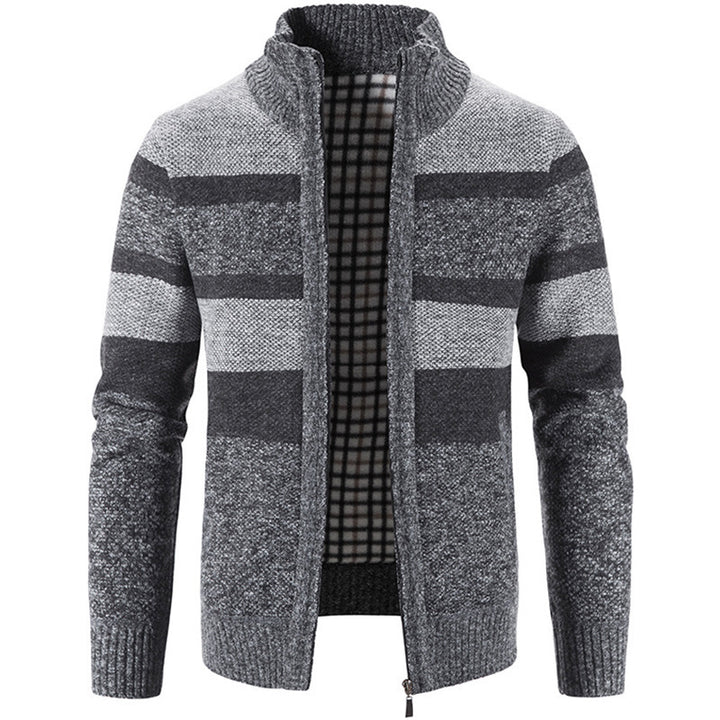Herren Strickjacke mit hohem Kragen und kontrastierenden Mustern Echoarchiv
