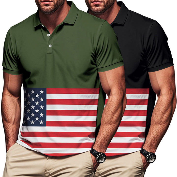 Herren Polohemd im patriotischen Stil mit Flaggenmotiv Echoarchiv