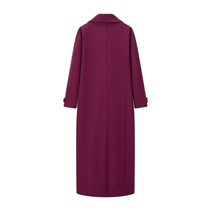 Damen extra langer Mantel mit klarer Silhouette, Doppelreiher und Manschettenriegel – Montévia
