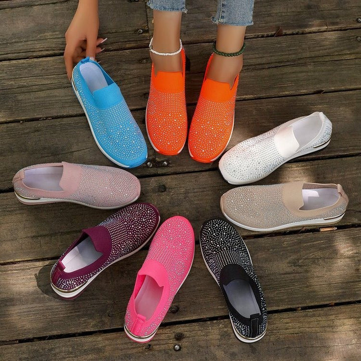 Damen  Strick Slip-On Sneaker mit funkelndem Strassbesatz, elastischem Einstieg und dämpfender Plateausohle Echo Archiv