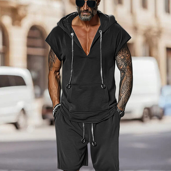 Herren lässiges Freizeit-Set mit stylischem Kapuzen-T-Shirt und Shorts Echoarchiv