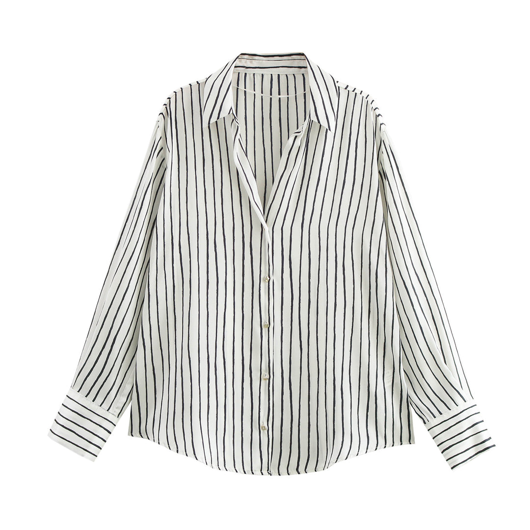 Damen nan oversized Satinbluse mit Hemdkragen, verlängerten Manschetten und abgerundetem Saum Echo Archiv