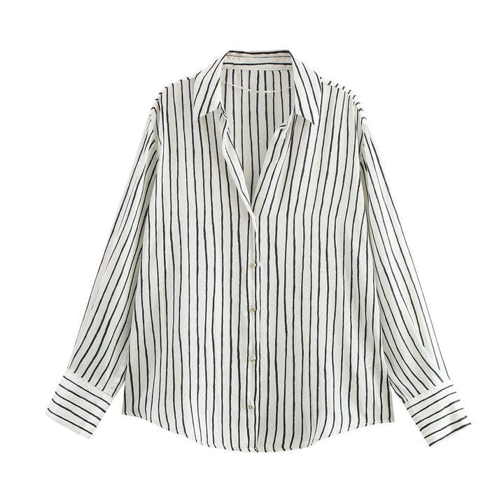 Damen nan oversized Satinbluse mit Hemdkragen, verlängerten Manschetten und abgerundetem Saum Echo Archiv