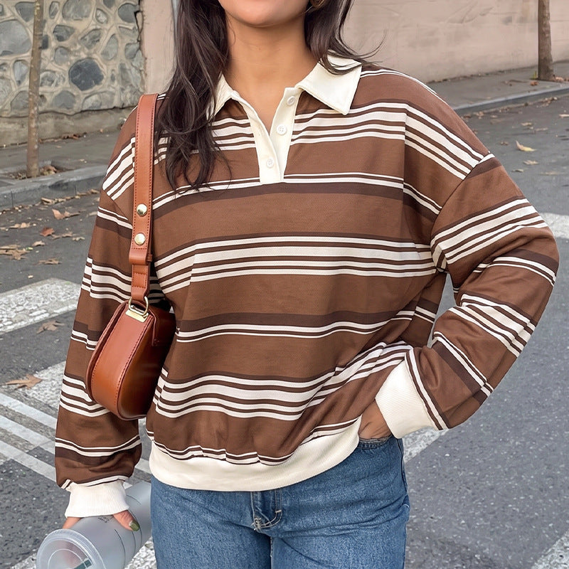 Damen Lässiger Polo-Pullover mit Streifen Echo Archiv