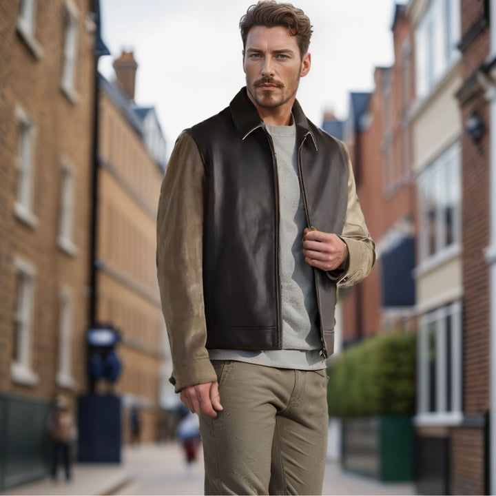 Herren modische Hybridjacke aus Leder und Cord Echoarchiv