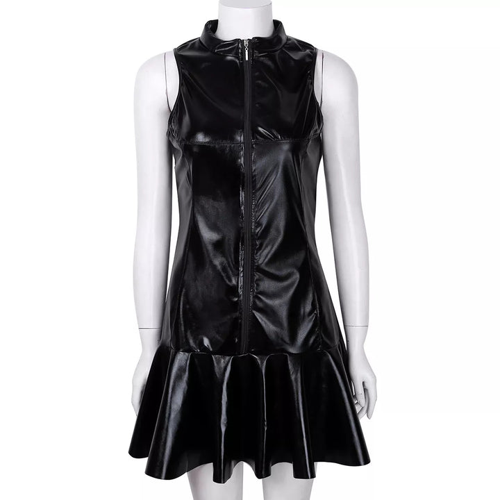Damen Mini-Kleid im aufregenden Lederlook mit Reißverschluss und schwingendem Saum Echo Archiv