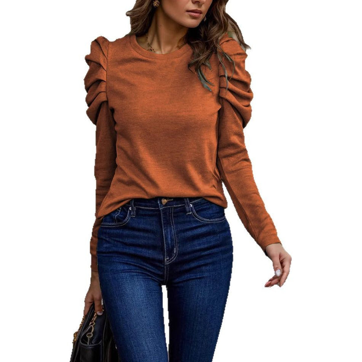 Damen Langarmshirt mit gestuften Raffungen an den Schultern und tailliertem Schnitt – Avérine