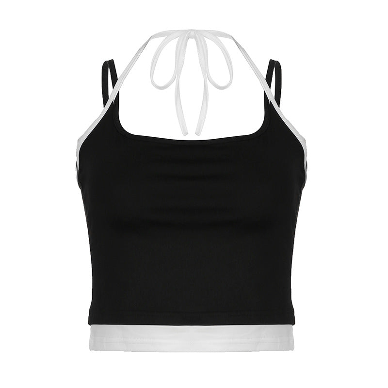 Damen modisches Crop-Top mit Bindeband und doppeltem Träger Echo Archiv
