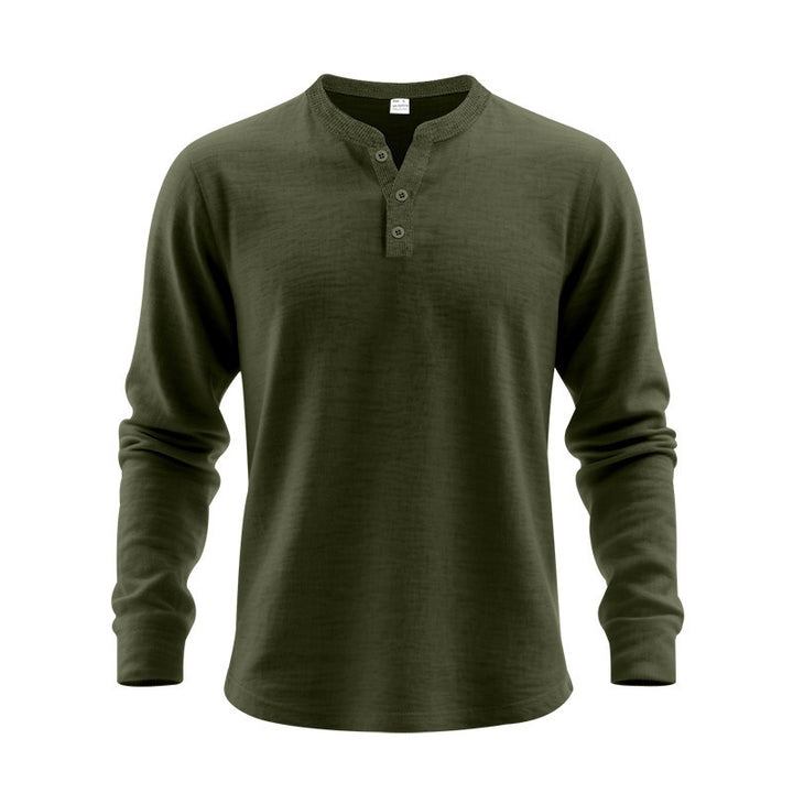 Herren langärmliges Henley-Shirt mit dekorativer Knopfleiste Echoarchiv