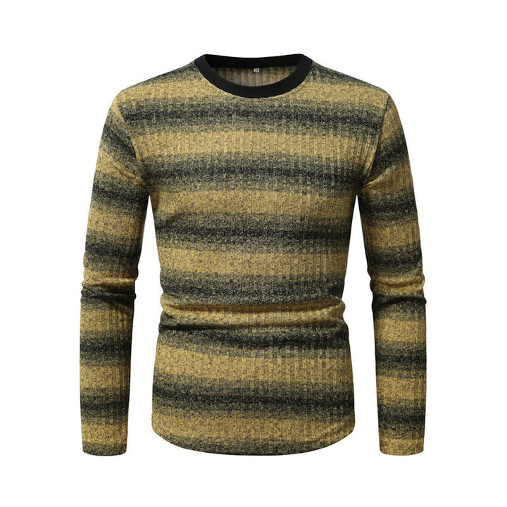 Herren Slim-Fit Feinstrick-Pullover mit horizontalem Farbverlauf und geripptem Strukturmix Echo Archiv