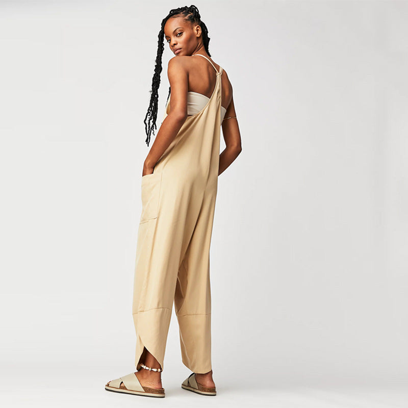 Damen Lässiger Jumpsuit mit weitem Bein und seitlichen Taschen Echo Archiv