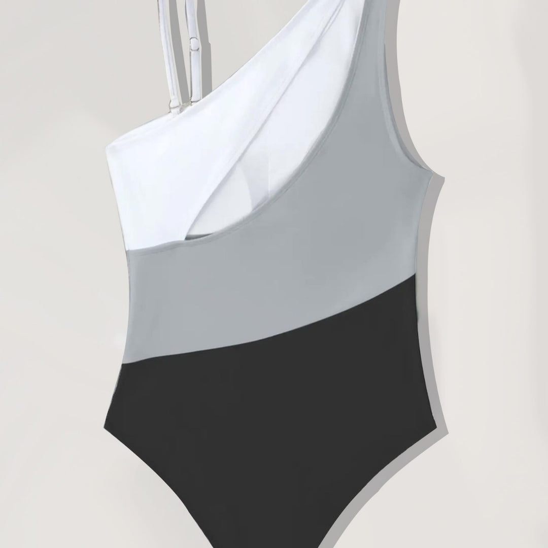 Damen Einseitiger Badeanzug mit modernem Farbblock-Design Echo Archiv