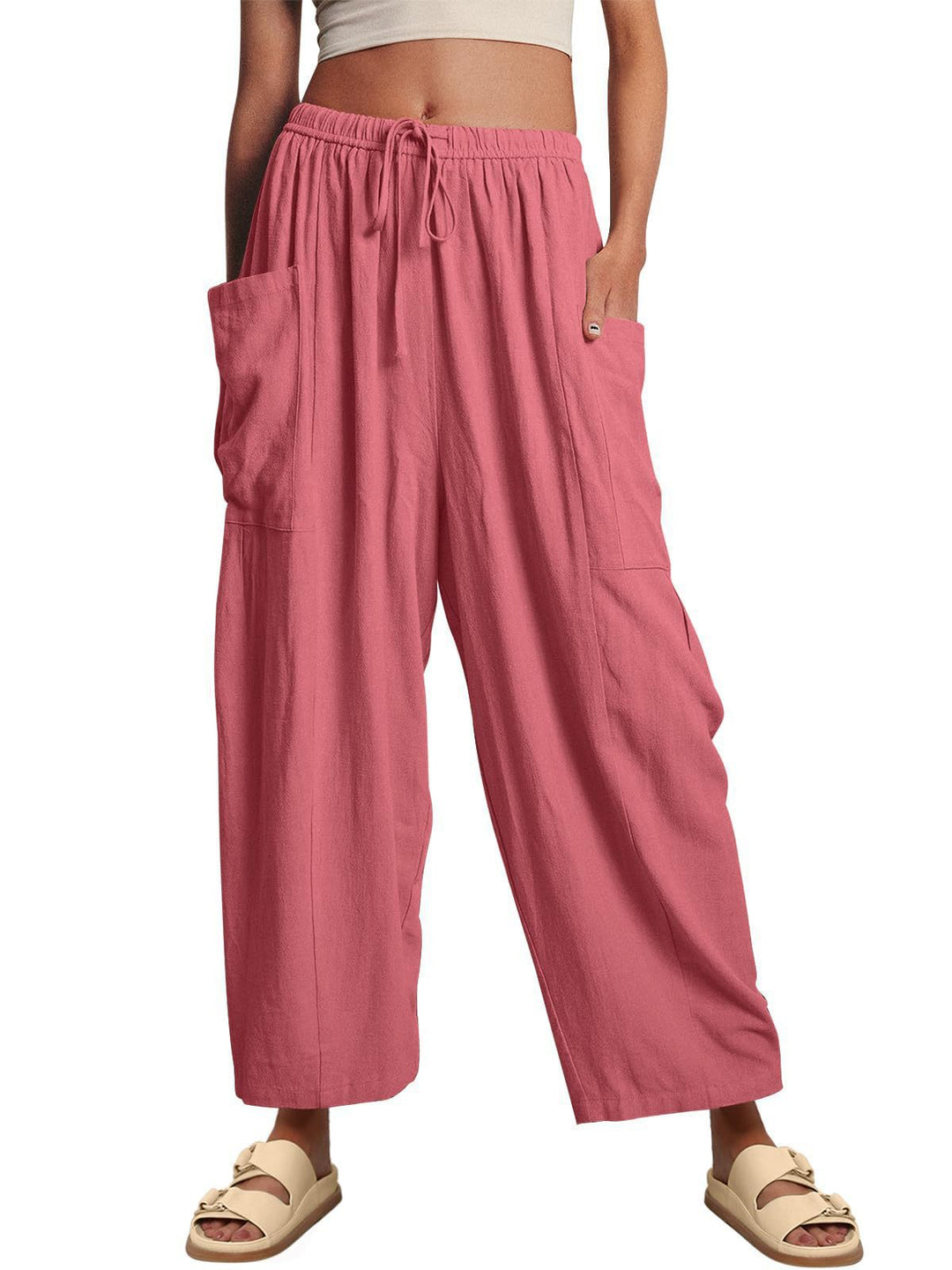 Damen nan weite Palazzohose aus leichtem Leinenmix mit Tunnelzug und seitlicher Tasche Echo Archiv