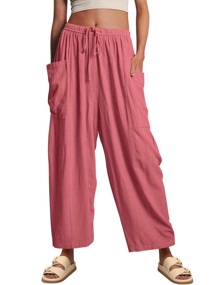Damen nan weite Palazzohose aus leichtem Leinenmix mit Tunnelzug und seitlicher Tasche Echo Archiv