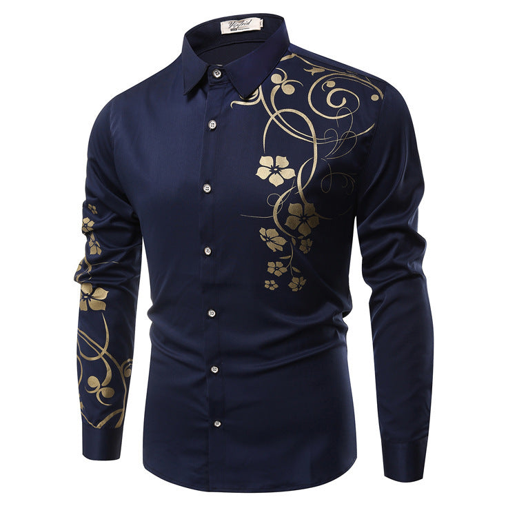 Herren Slim-Fit Hemd mit floralem Allover-Print, Langarm und Stretch-Baumwollmix Echo Archiv