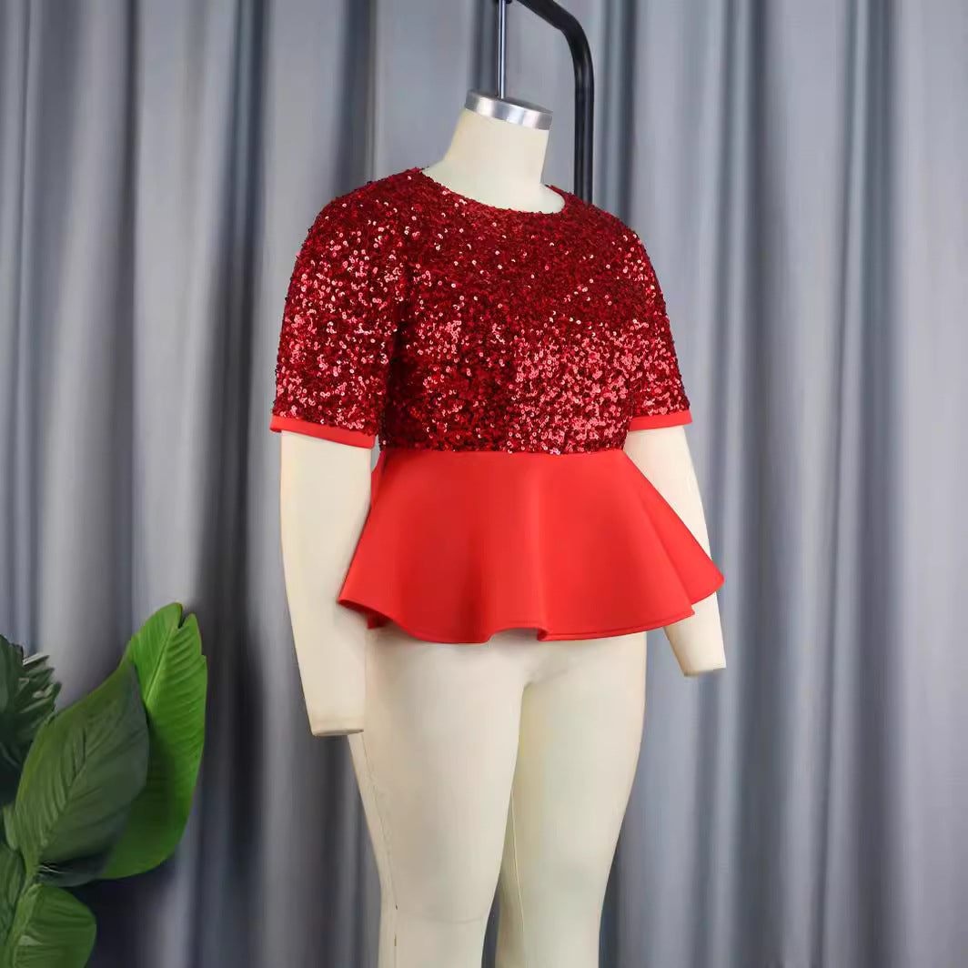 Damen Elegantes Glitzeroberteil mit peplum Saum Echo Archiv