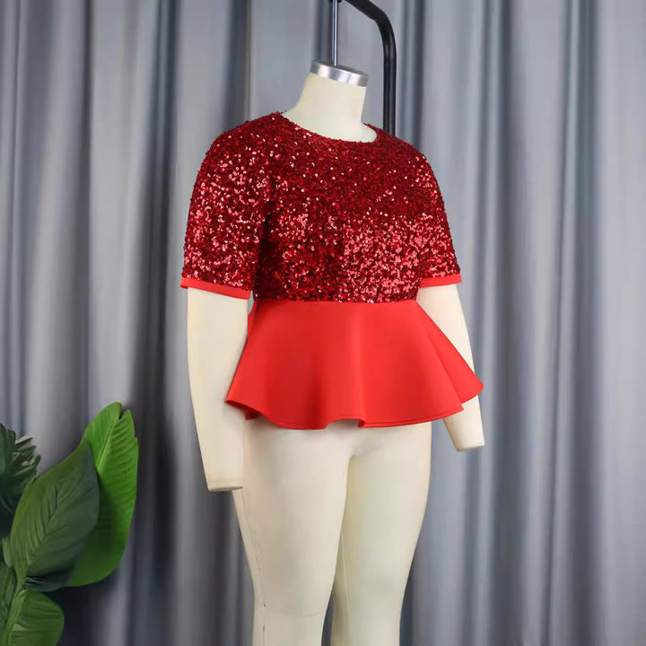 Damen Elegantes Glitzeroberteil mit peplum Saum Echo Archiv