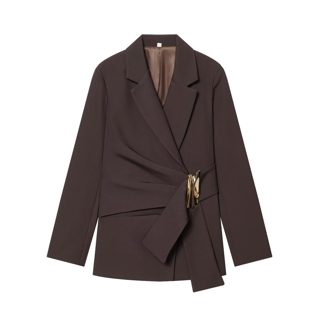 Damen Zweiteiliges Wickelblazer- und Palazzo-Anzugset mit Ziergürtel Echo Archiv