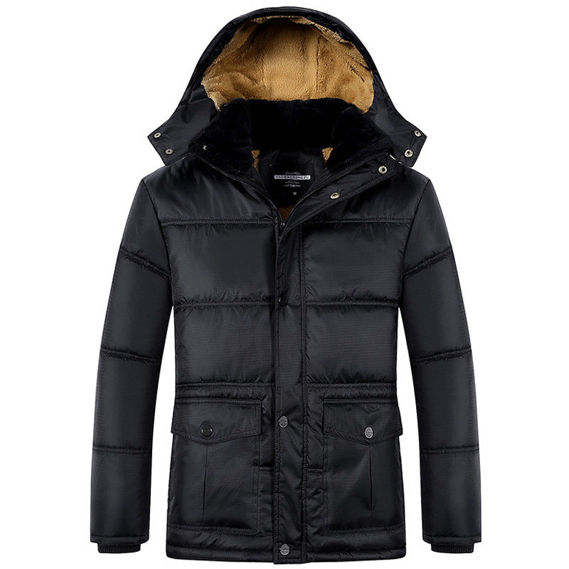 Herren Langer Thermoisolierter Steppparka mit Teddy-Innenfutter, Kapuze und Klappentaschen Echoarchiv