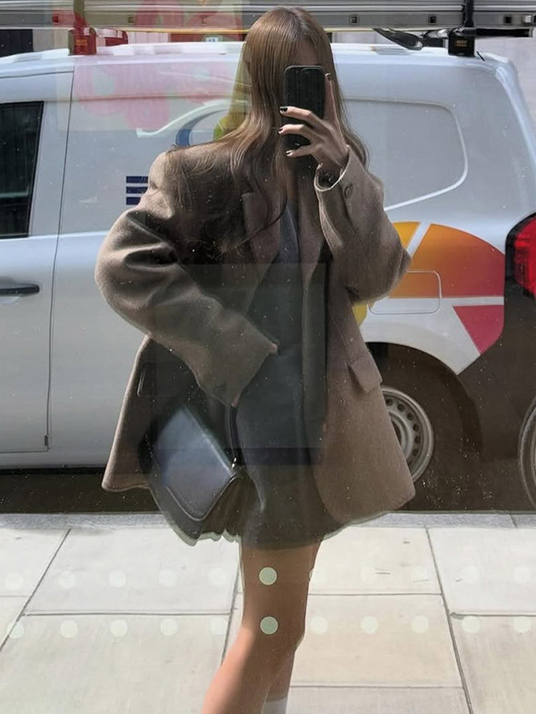 Damen Oversize Wollmix-Mantelblazer mit kastiger Silhouette und Pattentaschen Echoarchiv