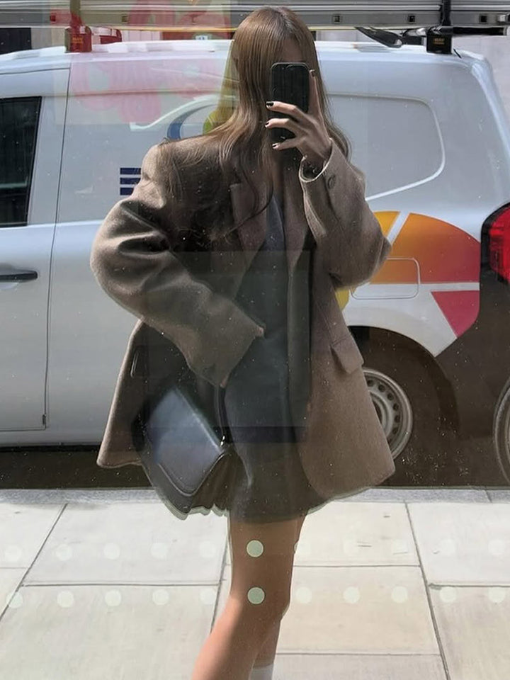 Damen Oversize Wollmix-Mantelblazer mit kastiger Silhouette und Pattentaschen Echoarchiv