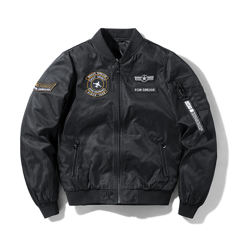 Men's military-inspired bomber jacket with embroidered mission patches – Brevano