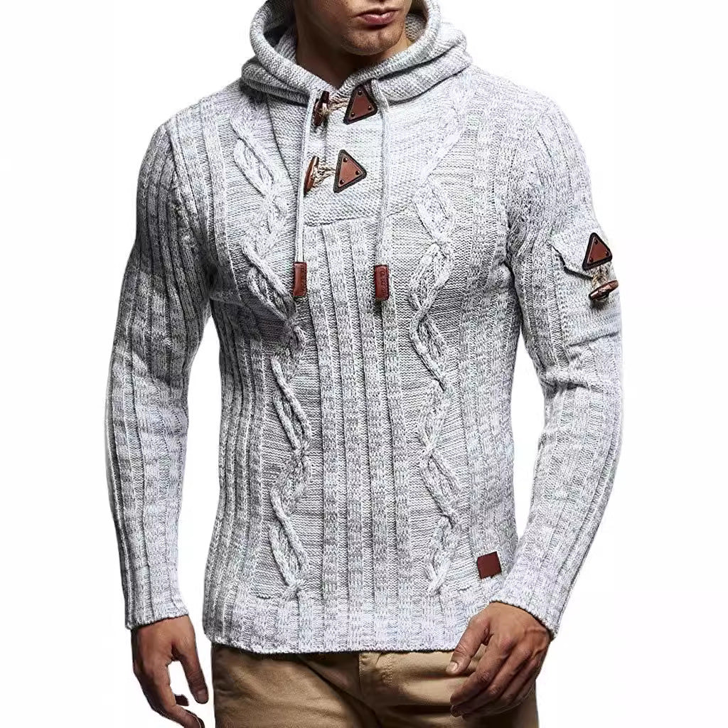Herren Strickpullover mit Kapuze und hochwertiger Struktur Echoarchiv