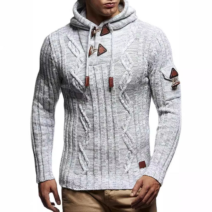 Herren Grobstrick Pullover mit Kapuze und dekorativen Schnürdetails Echoarchiv