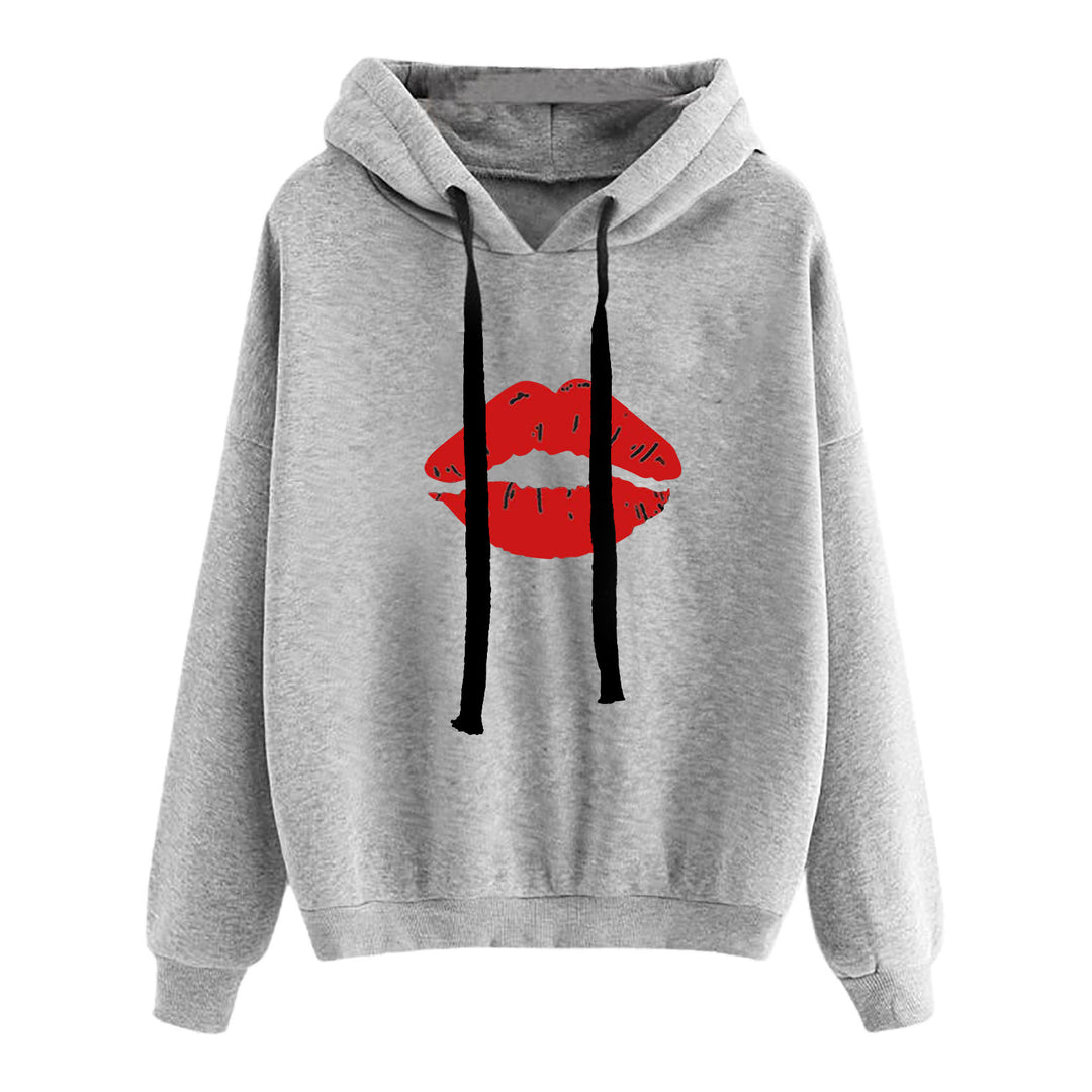 Damen lässiger Oversize Kapuzenpullover mit Herz‑und‑Pfotenprint, Kordelzug und gerippten Bündchen – Auréline