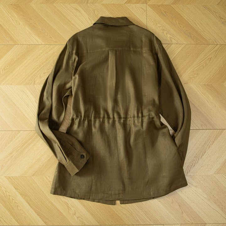 Damen Utility-Jacke aus Leinenmix mit Tunnelzug, Pattentaschen und Hemdkragen Echoarchiv