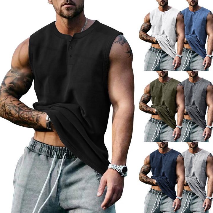 Herren ärmelloses Henley-Tanktop aus weichem Baumwollmix mit Knopfleiste Echoarchiv